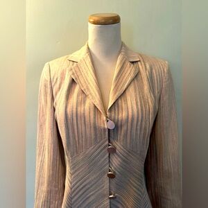 [George Simonton] Pink and Gray Striped Lined Button-Up Silk Blazer Sz: 4